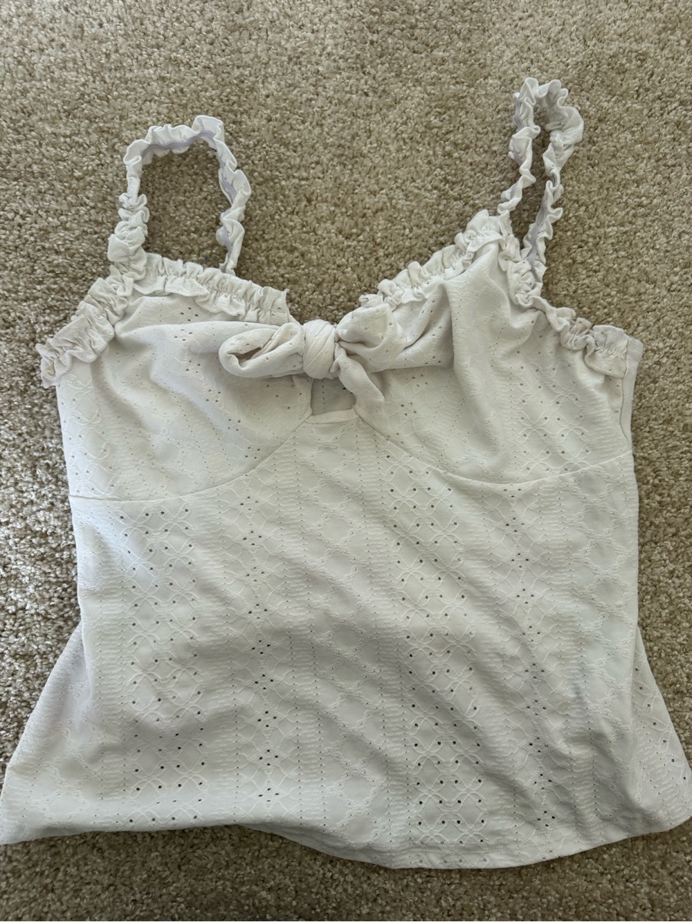 White Eyelet Tie-Front Women's Tank Top